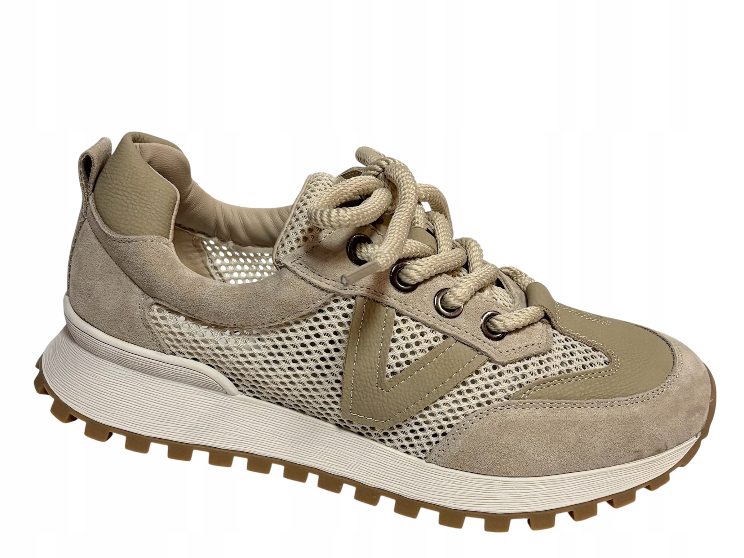 Vinceza 66746 sneakersy damskie zamszowe skórzane beżowe ażurowe 38