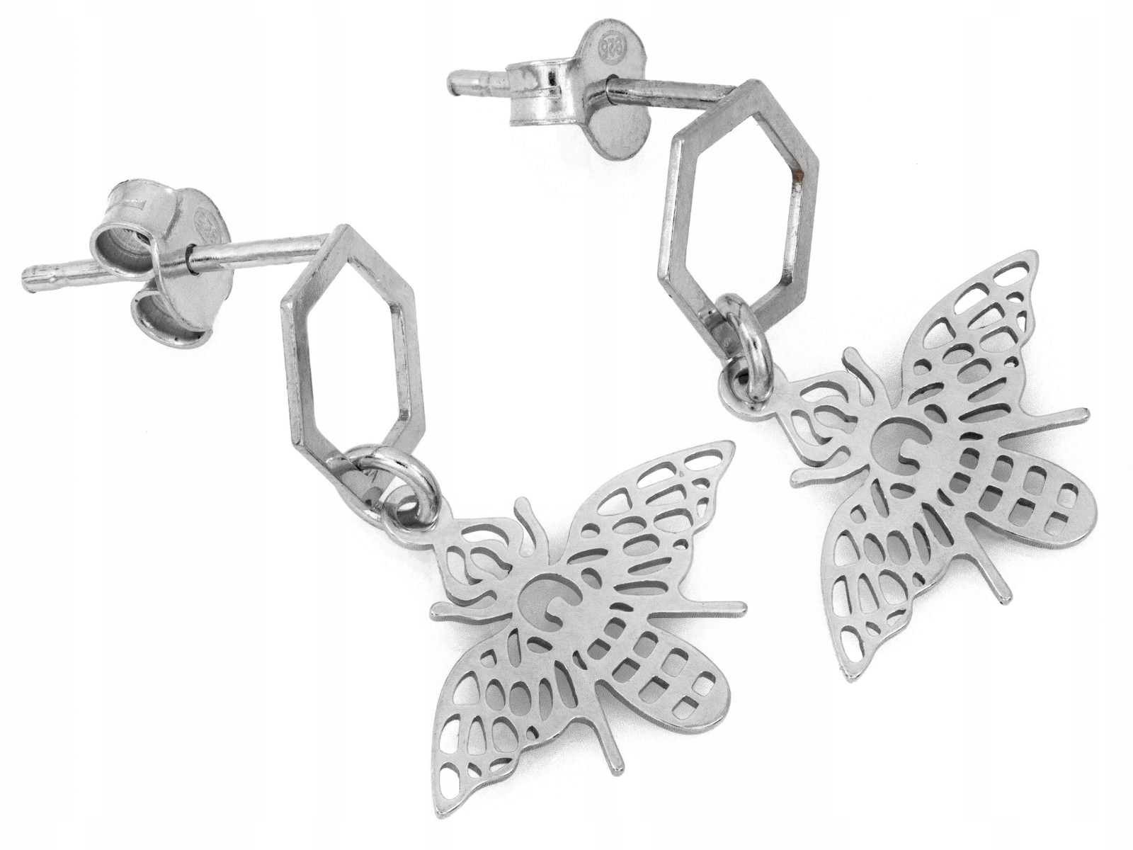 Stříbrné náušnice 925 s ažurovou včelou na tyčince 1.15 g jako dárek
