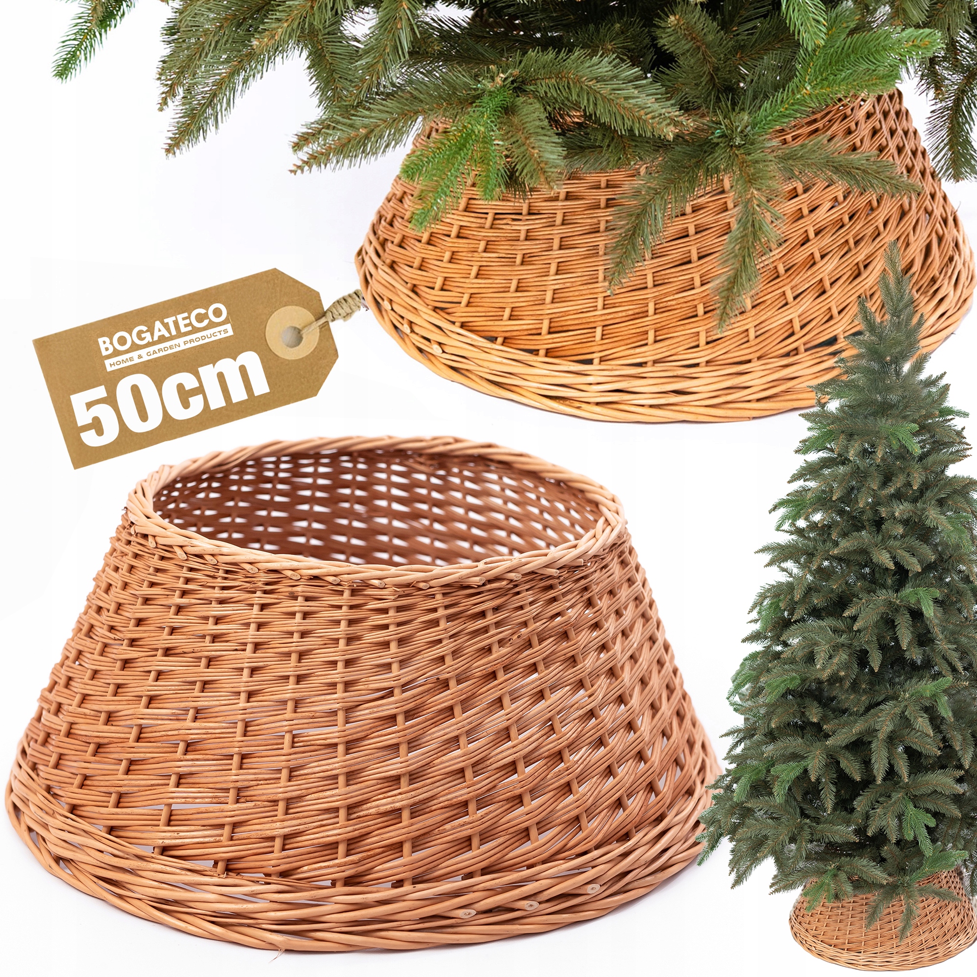 Proutěný Kryt Na Stojan Pod Vánoční Stromeček 50 CM, Přírodní Obal Na Vánoční Stromek