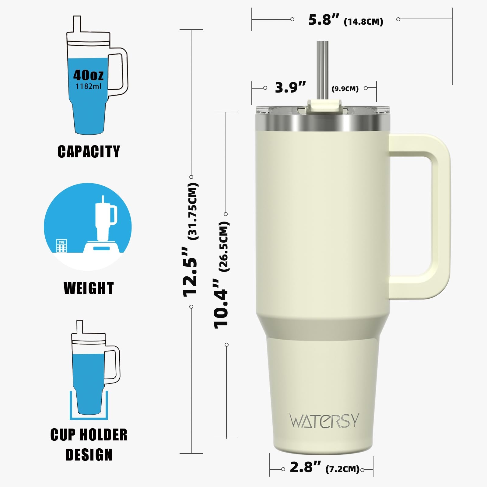 WATERSY KUBEK TERMICZNY 1182 ML STALOWY Z UCHEM I SŁOMKĄ BEŻOWY — miniatura 9