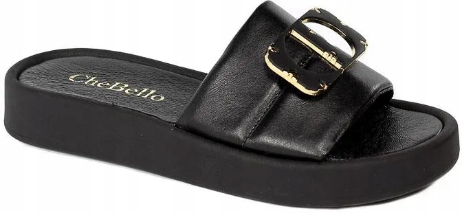 Černé dámské kožené nazouváky s tlustou podrážkou, měkké provedení CheBello 36