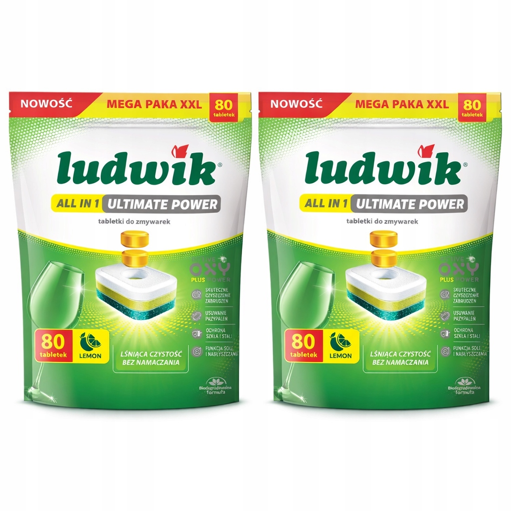 Ludwik Tabletki Do Zmywarki All in One Lemon 80 szt. Zestaw x2
