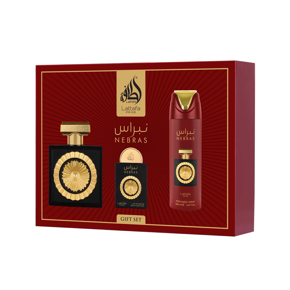 Lattafa Pride Nebras Edp 100 ml Edp 20 ml Deo ve spreji 200 ml Unisex