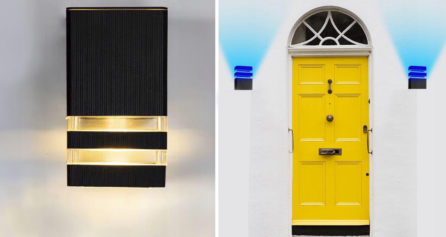 ZEWNĘTRZNY KINKIET NA BALKON LAMPA NA ELEWACJĘ DOMU KOLOROWE ŻARÓWKI RGB Długość/wysokość 20 cm