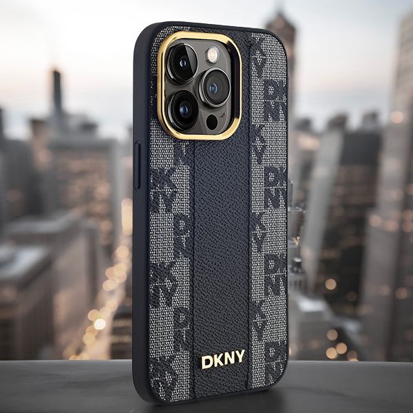 Dkny Leather Checkered Mono Pattern MagSafe Pouzdro pro iPhone 14 Pro béžové