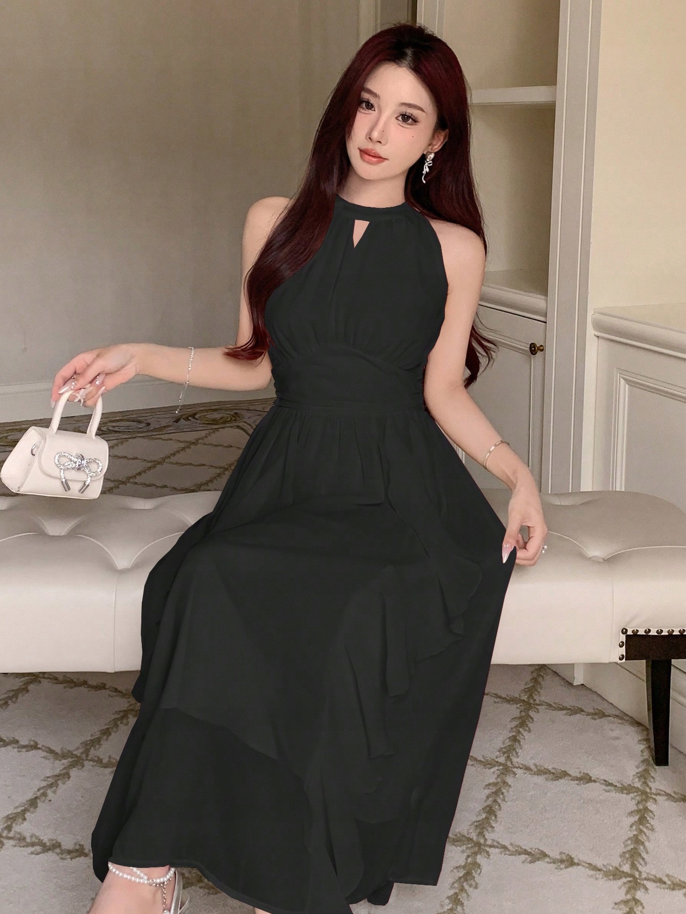 Šaty Elegantní S Volánky Černé Dazy XL 42