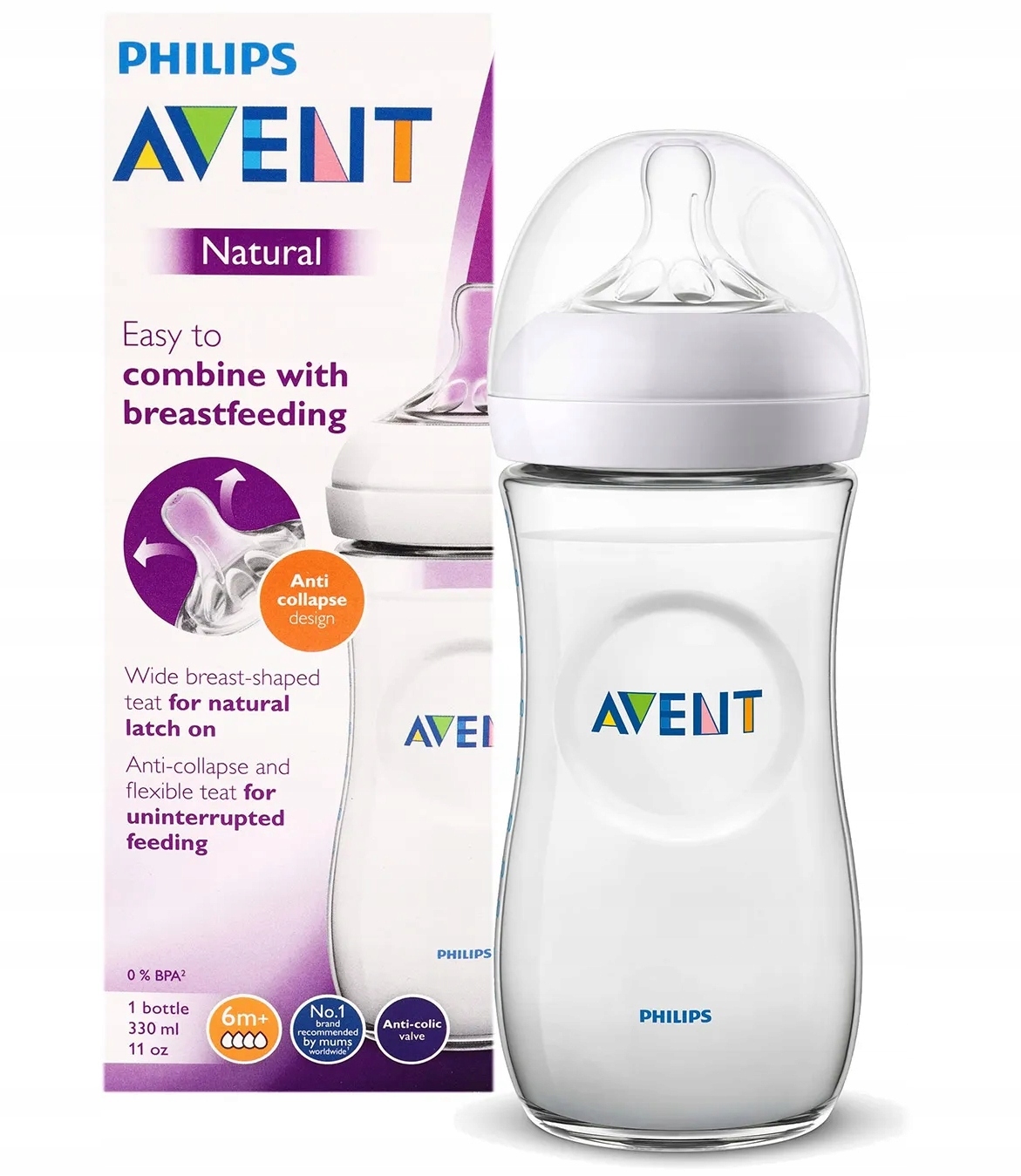 

Avent Natural Butelka 330 ml Antykolka smoczek 6m+