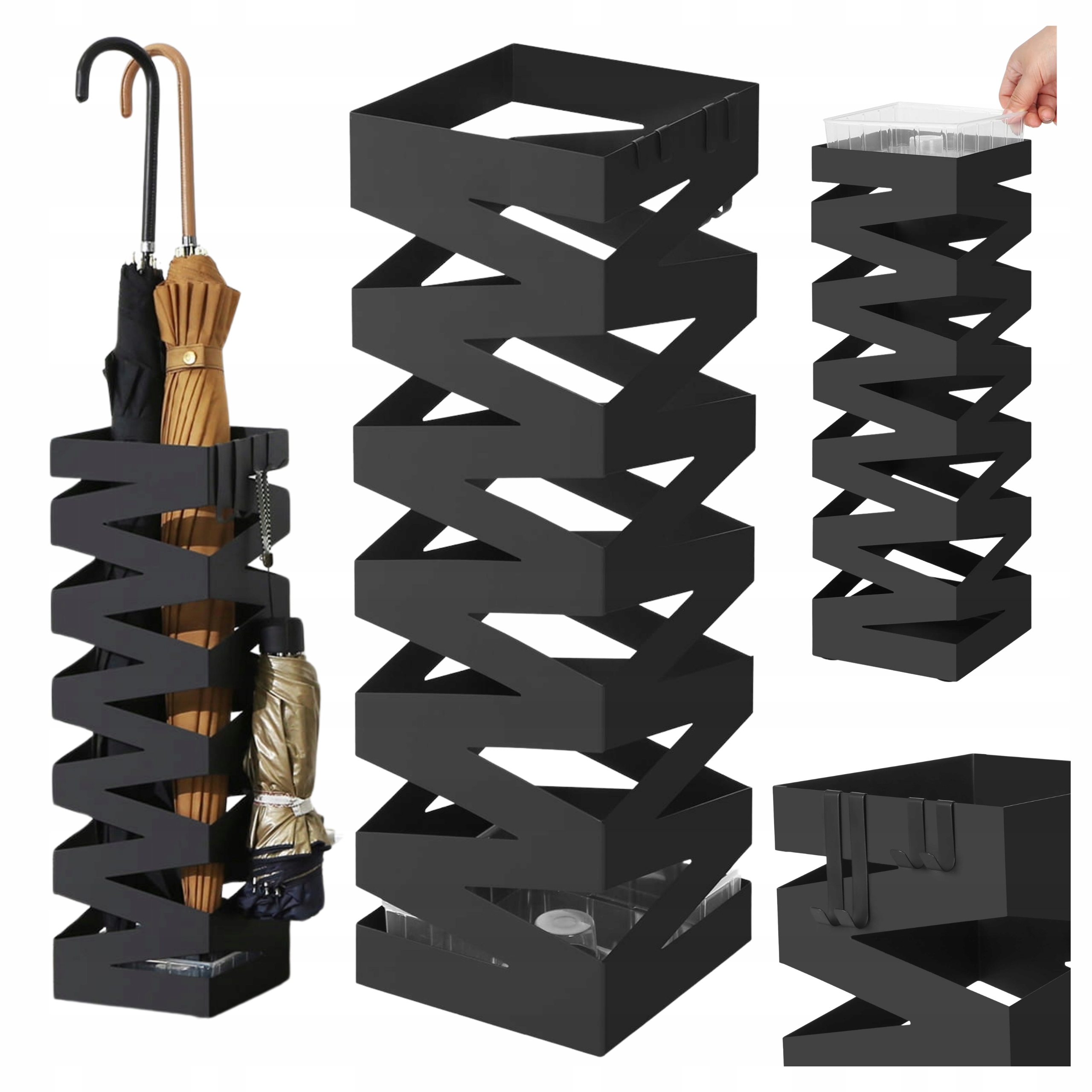 Stojan na deštníky Deštník Kovový s odkapávačem na vodu Háčky černý