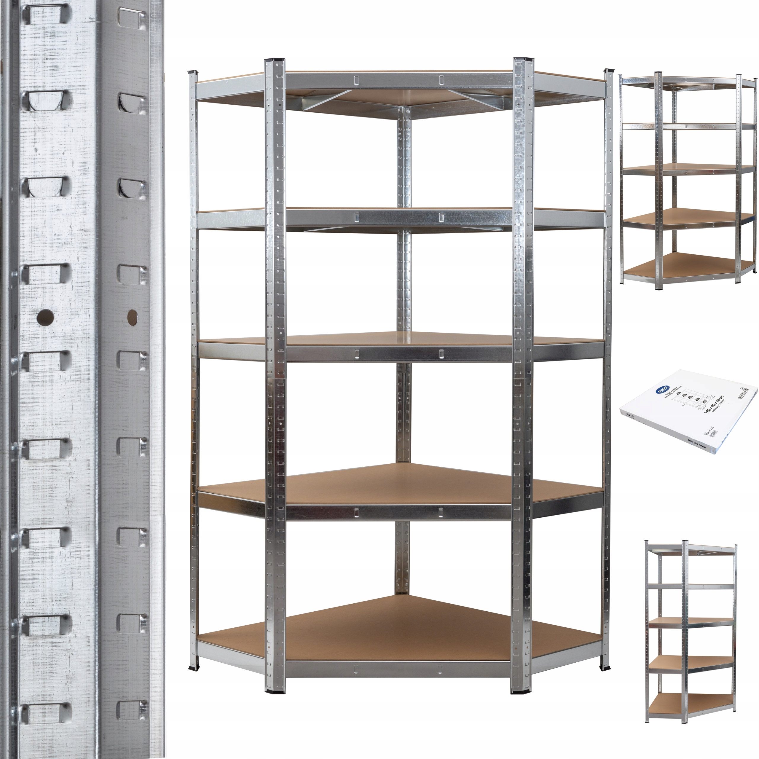 Kovový rohový stlačovací regál 180x90x40 cm, 175 kg/polica. WNOC175 Dooc