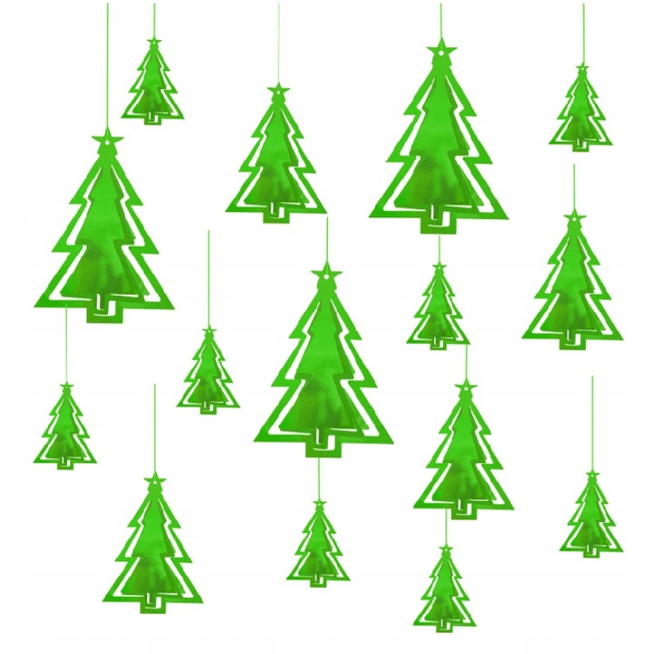 

Dekoracja wisząca zestaw 15 szt Zielone Choinki 3D