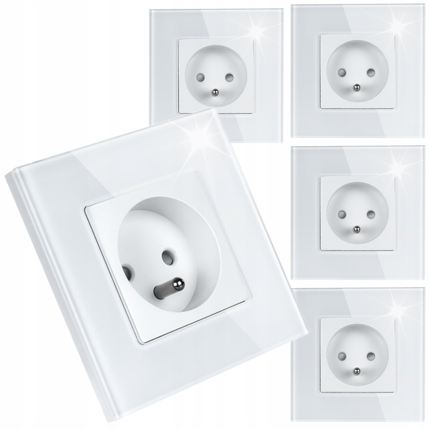 5 x Jednotlivá Elektrická Zásuvka Bílá Skleněná S Uzemněním