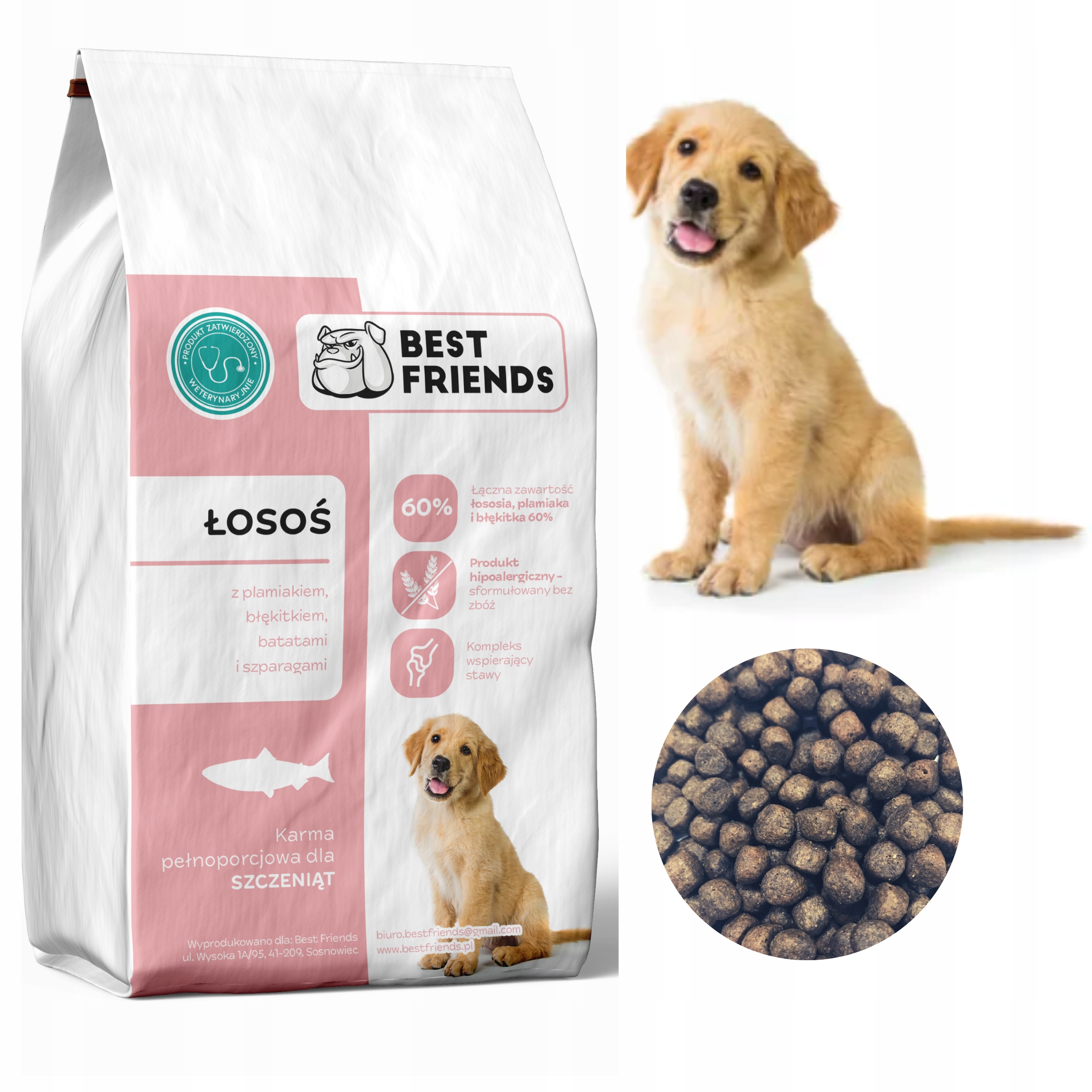 Karma dla szczeniaka, Golden, Labrador, Terrier, Husky, Łosoś 60%, 6kg