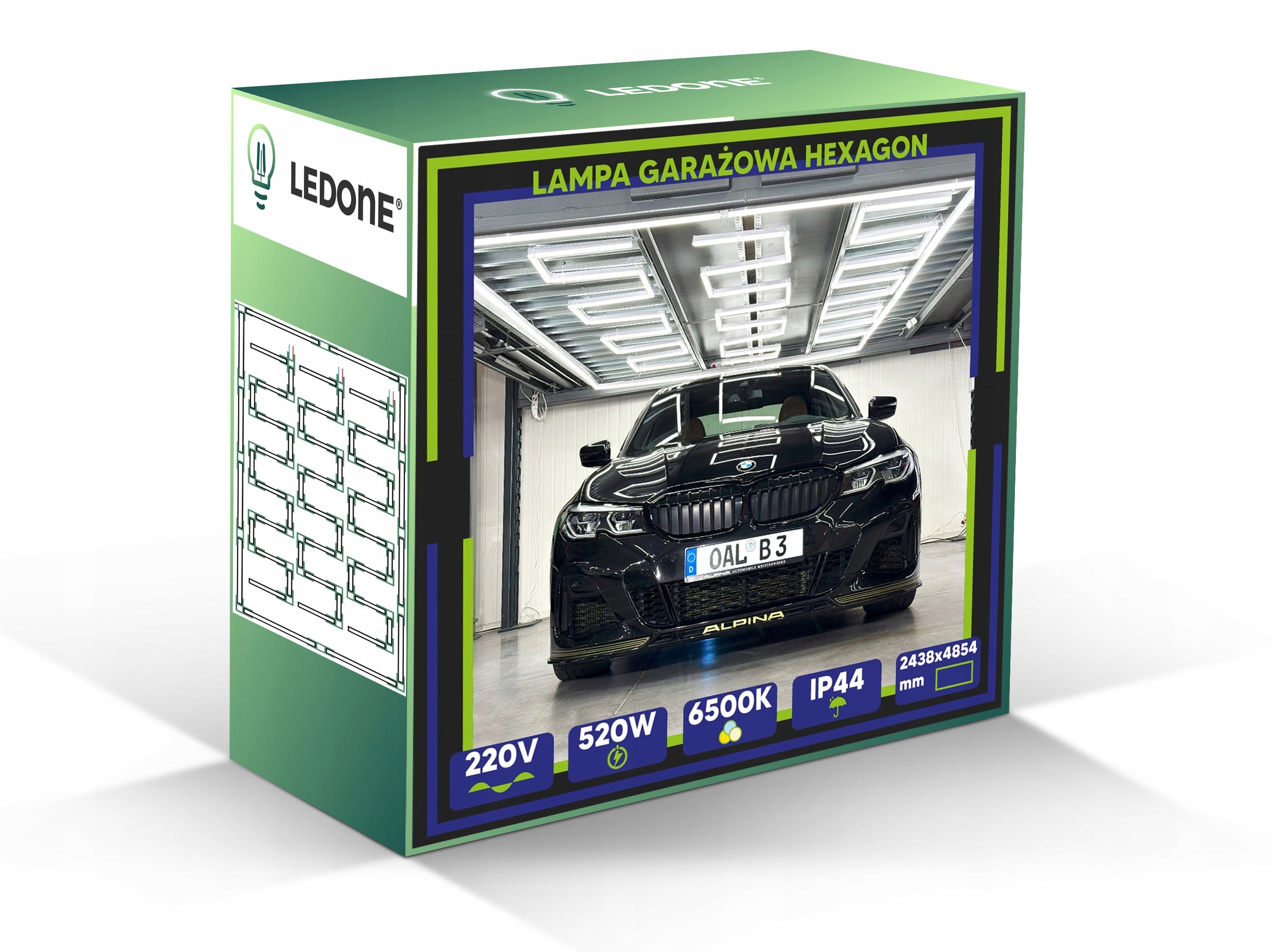 Stropní panel Stropní Svítidlo Led Hexagon 520W 6500K Osvětlení garáže 243 x 485 cm