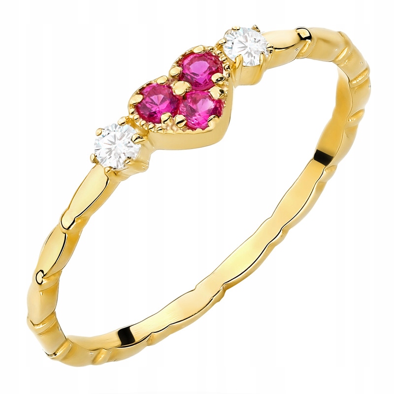 Delikatny Złoty Pierścionek pr. 333 8k Serce Czerwone Cyrkonie r.17