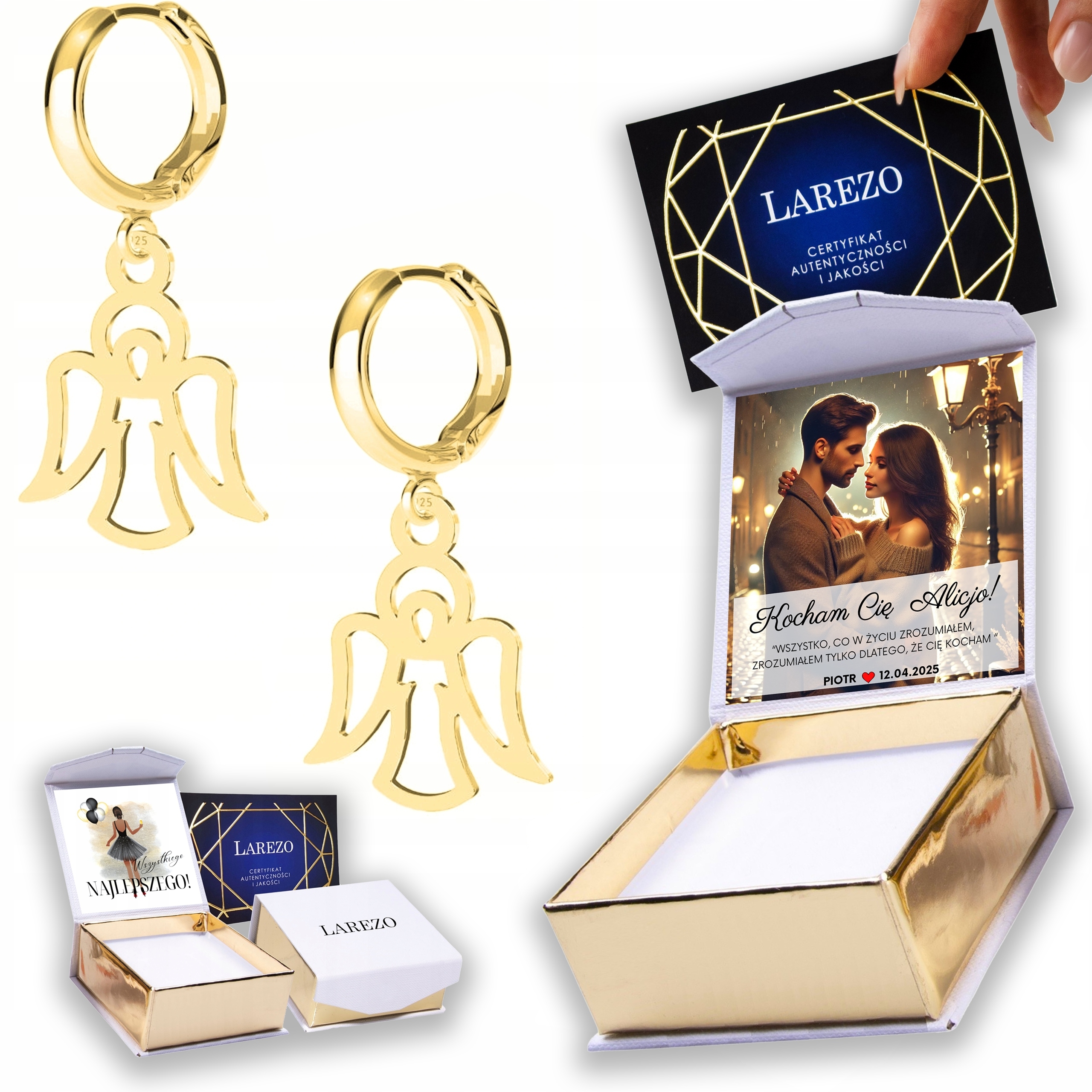 Zlaté Náušnice 925 Plechy s anděly Andělé Potisk