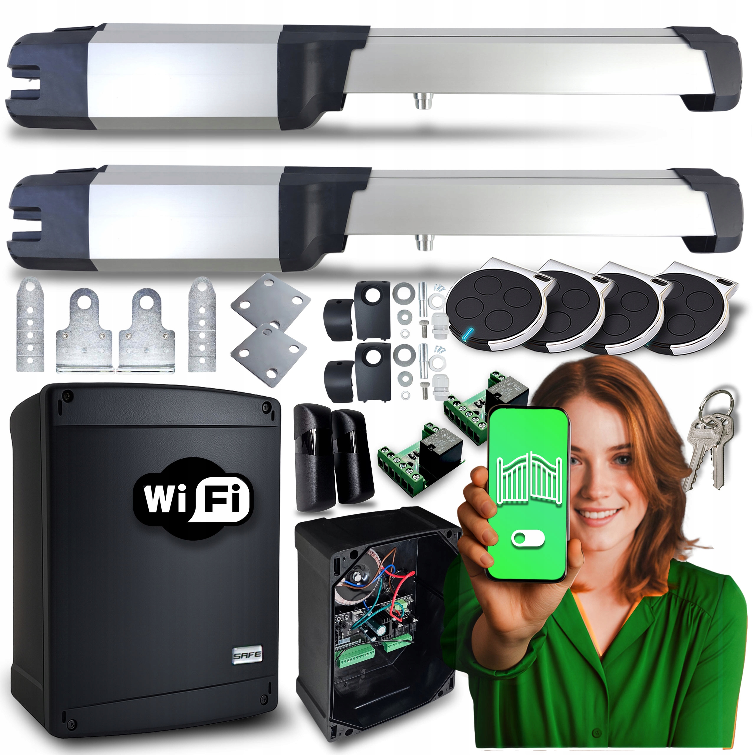 Set pohonu dvoukřídlé brány Bft B25 Phobos Wifi Lampa Supla Safe S24I