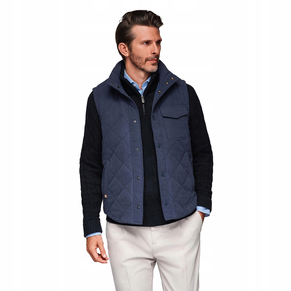 Bunda Bez Rukávů s efektem broskvové kůže tmavě modrá V2 OM-JAVJ-0277 S/m