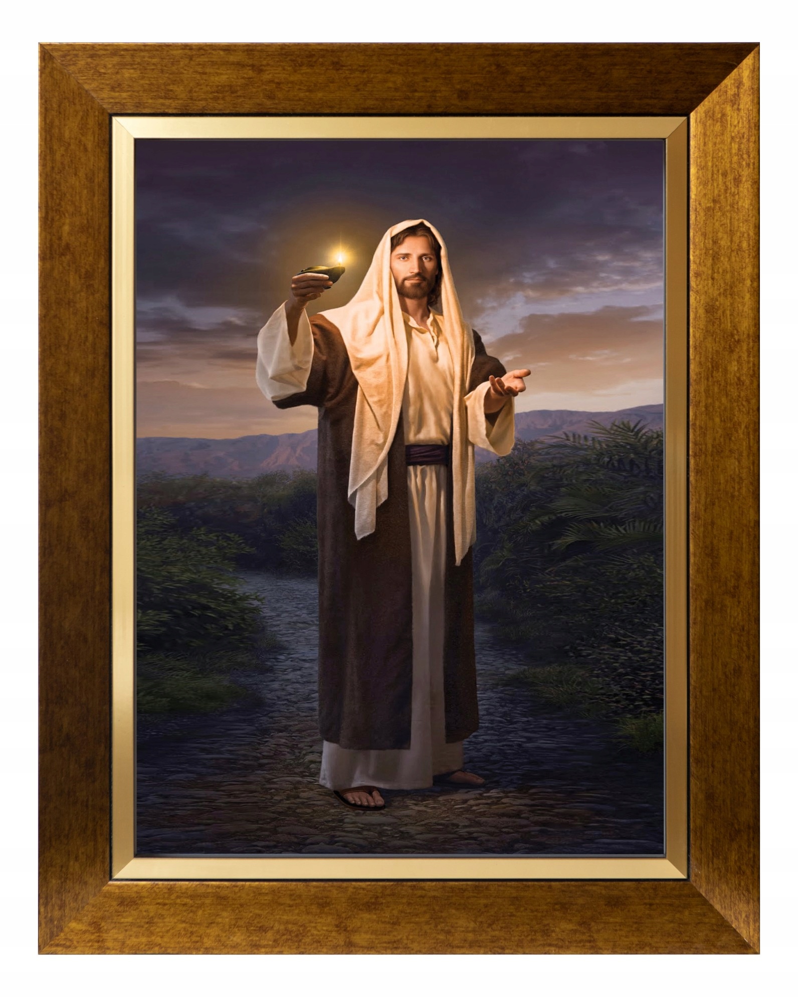 Ježíš Kristus Náboženský Obraz Na Plátně Ve Zlatém Zdobeném Rámu 30X40