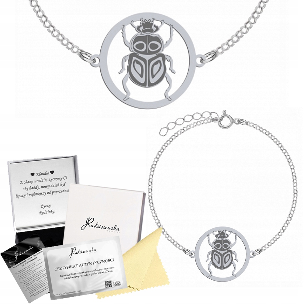 Stříbrný Náramek Se Skarabeuszem Ankr 925 Dárek Naštěstí Gravírování