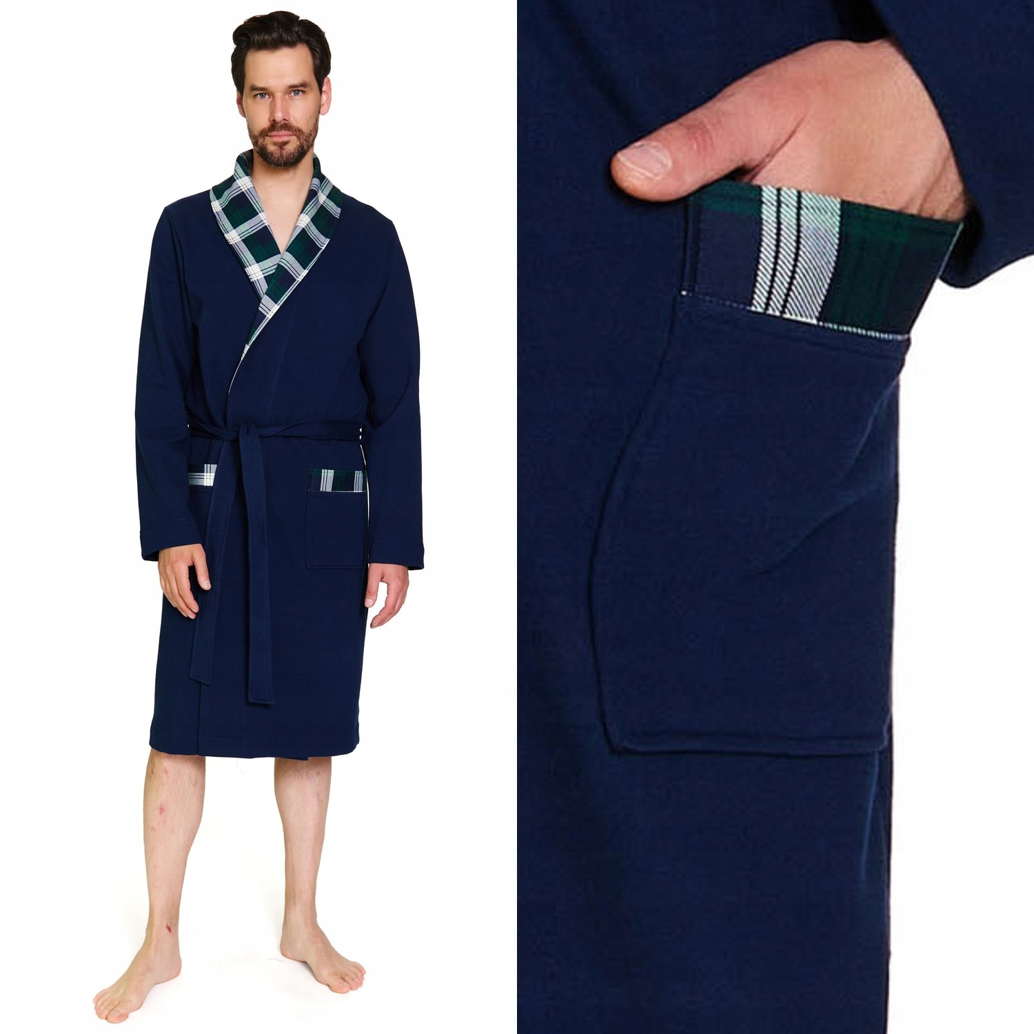 Pánský bavlněný župan Doctornap Smw 7366 navy blue s kapsami, velikost XL