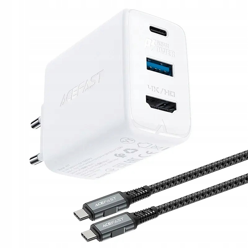 Acefast 2w1 ładowarka sieciowa GaN 65W Usb Typ C Usb, adapter Hdmi z (A17