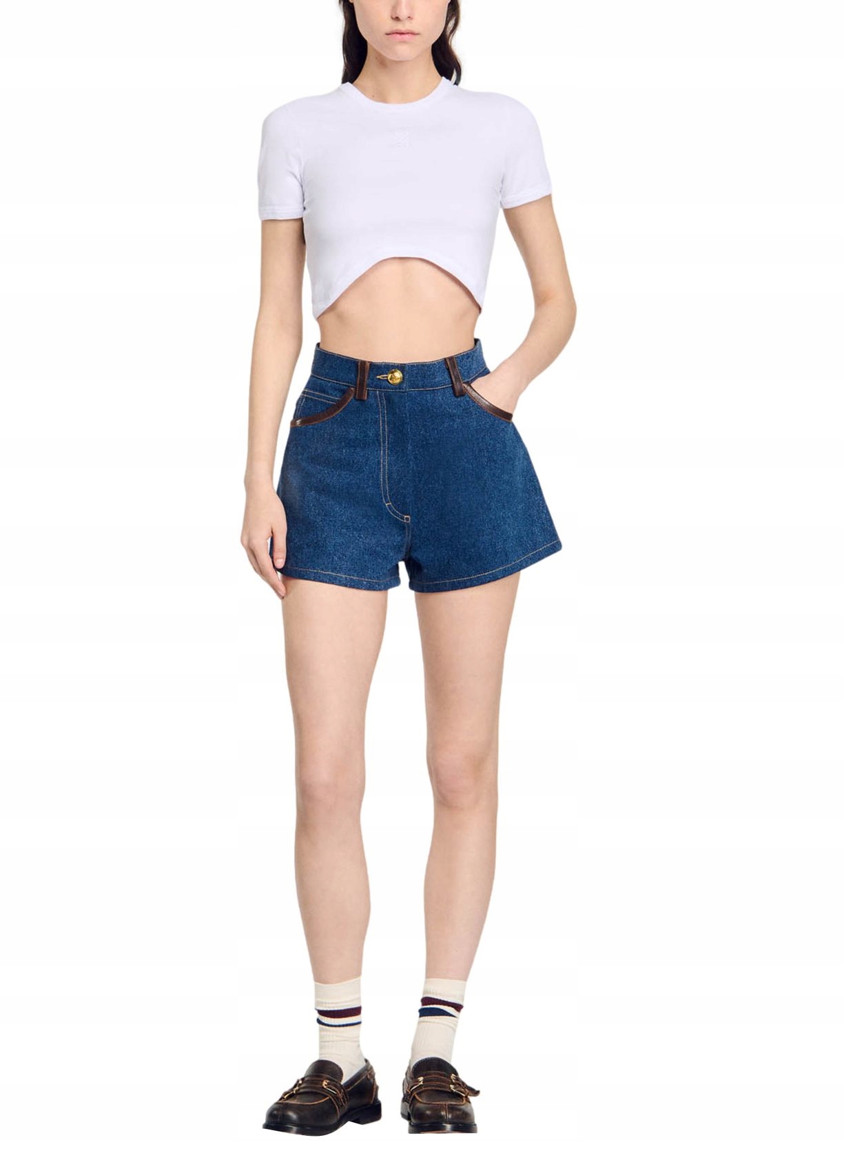 Tričko typu cropp bílé s vyšívaným logem Sandro 36