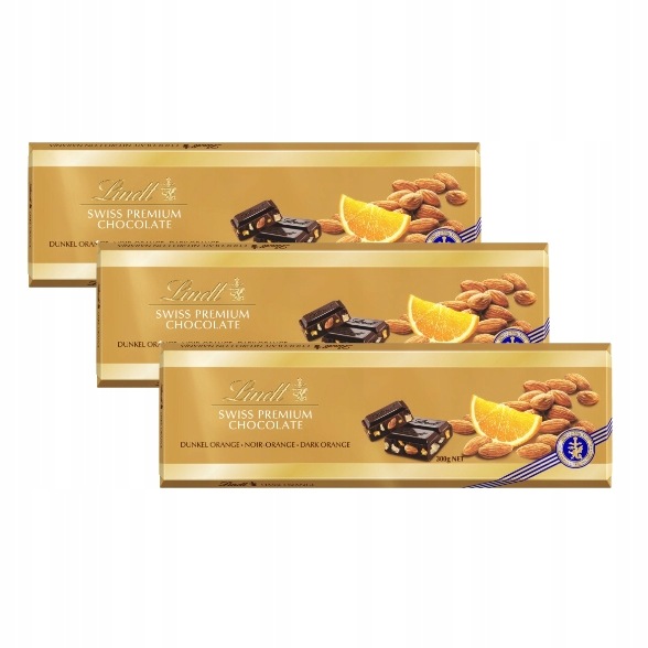 Zestaw Lindt Swiss czekolada ciemna gorzka pomarańcza z migdałami 300g x3