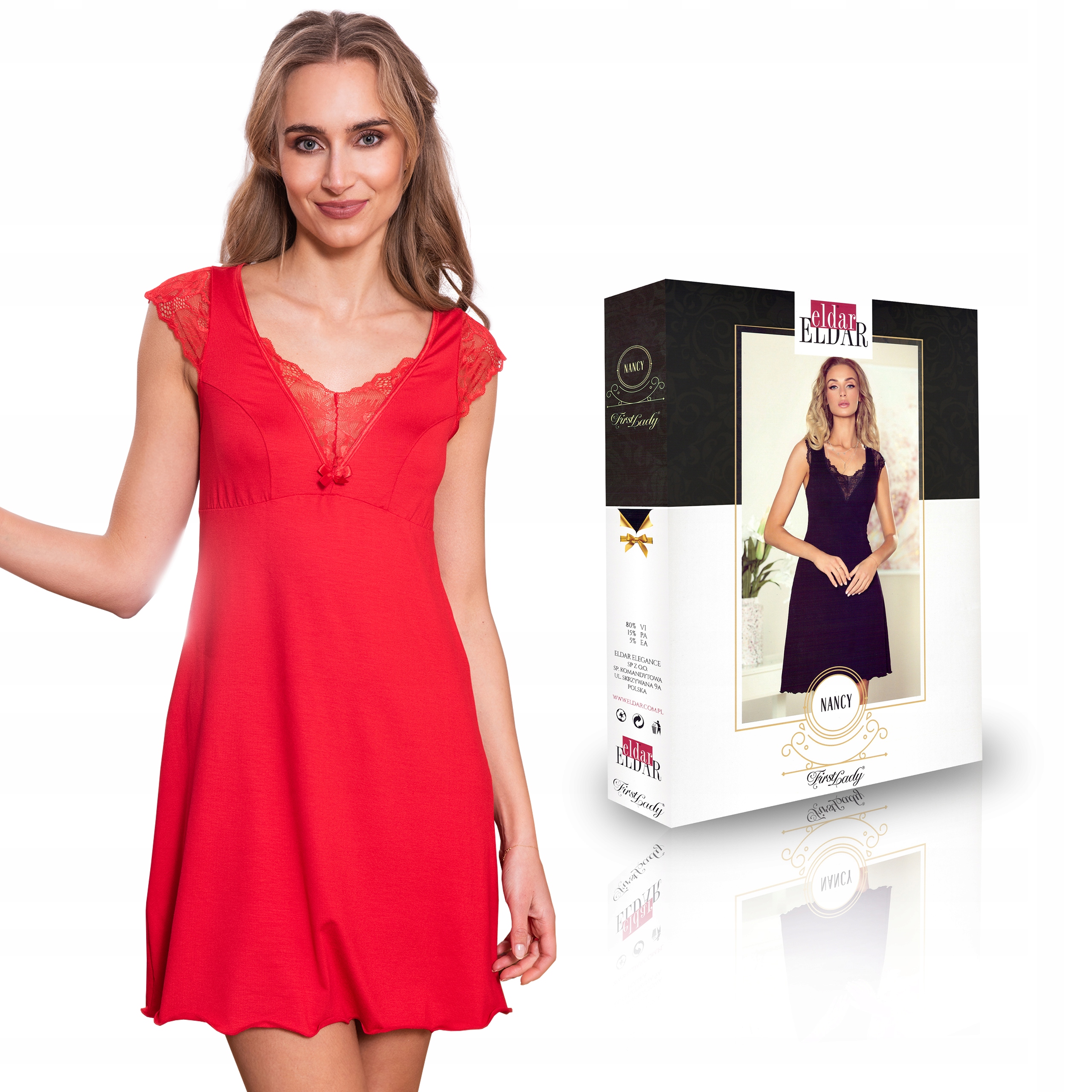 DELIKATNA KOSZULKA NOCNA ELDAR NANCY, CZERWONA, S