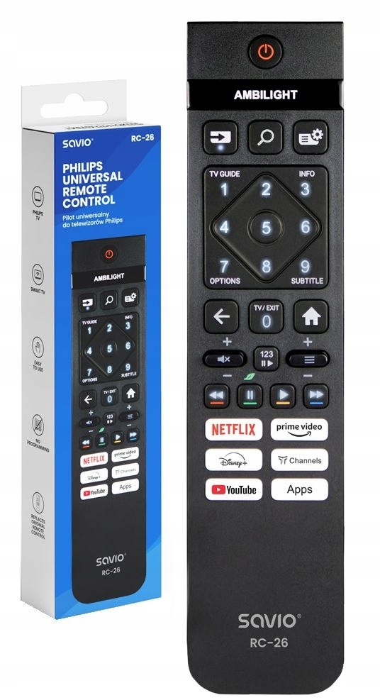 Pilot uniwersalny/zamiennik SAVIO RC-26 TV PHILIPS SMART TV Neflix Disney