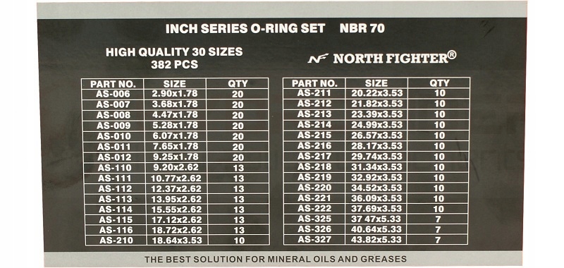 ZESTAW ORINGÓW CALOWYCH NBR 382 SZTUK OLEJOODPORNE Producent części Hydrolider