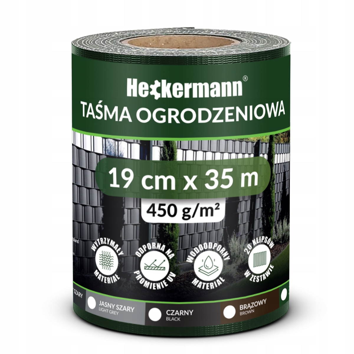 TAŚMA OGRODZENIOWA ZIELONA OSŁONA NA OGRODZENIE PŁOT PANELOWE + UV 19 x 35m Kod producenta SOLIDNA TAŚMA PVC KLIPSY