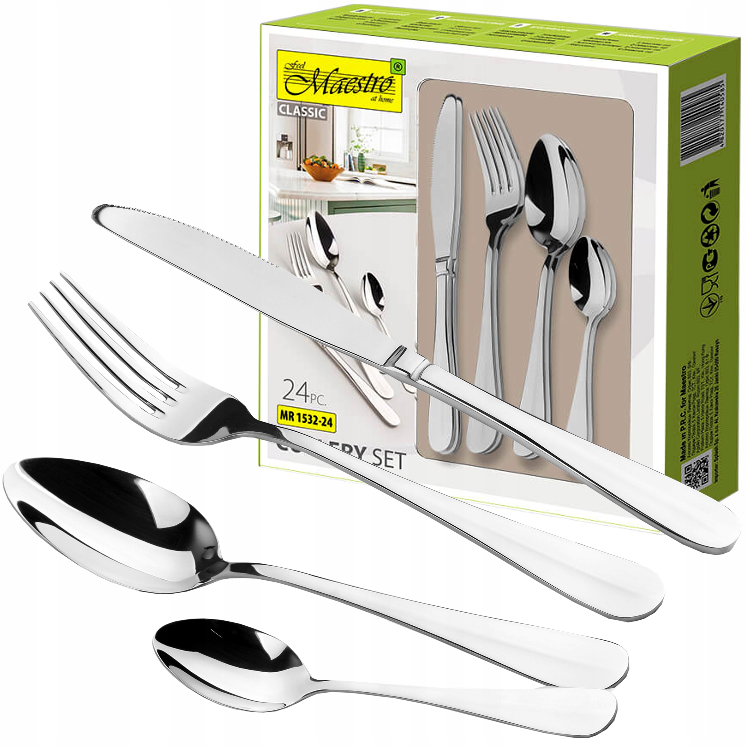 Zestaw Maestro KOMPLET SZTUĆCÓW 6 osób 24 elementy STAL NIERDZEWNA POŁYSK