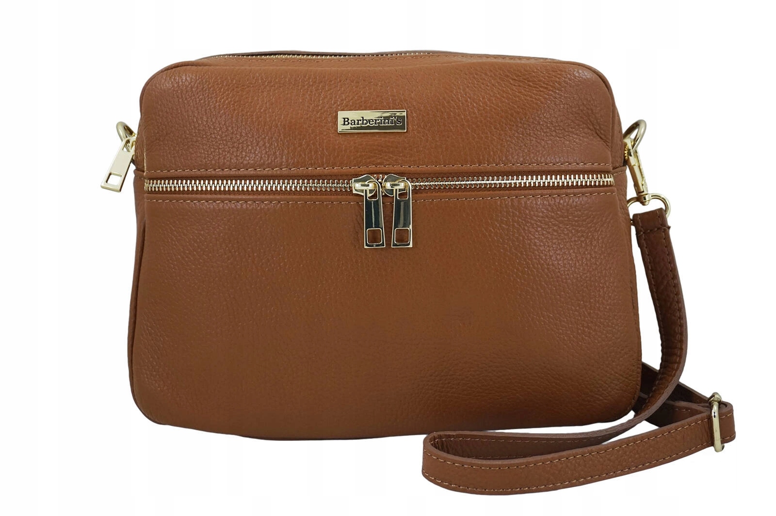 Prostorná kožená kabelka přes rameno dvoukomorová hnědá světlá