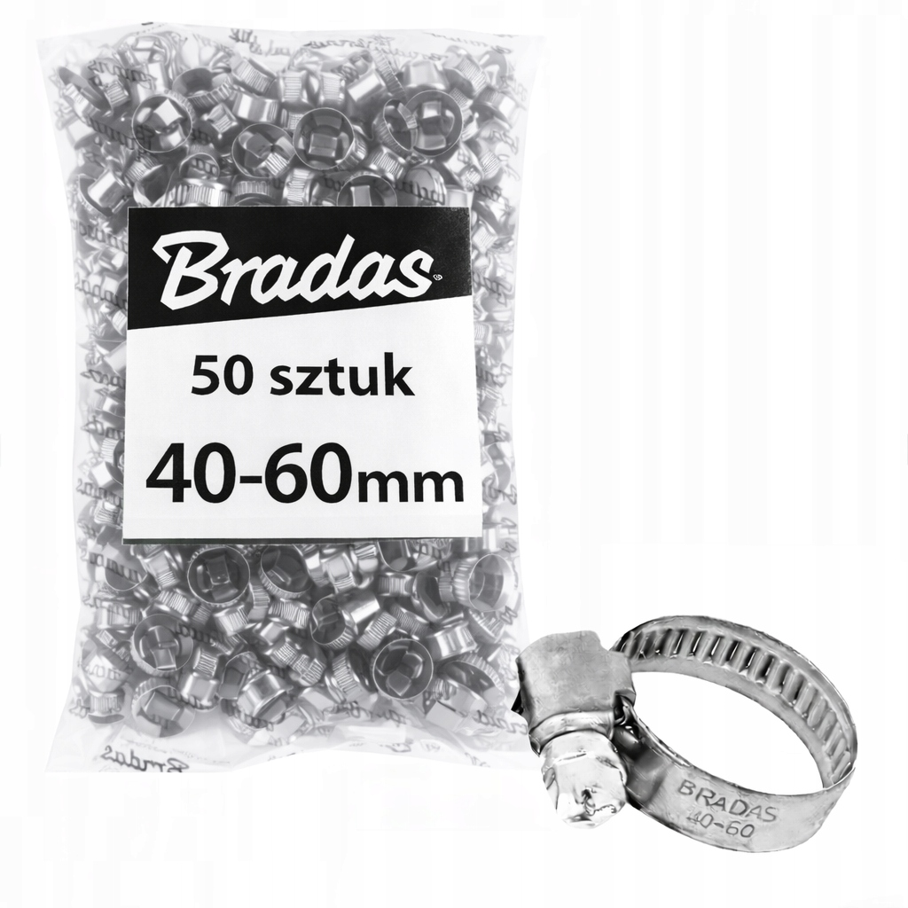 Zestaw 50 sztuk Opaski ślimakowe Nierdzewne Metalowe Zaciskowe 40-60mm 9mm