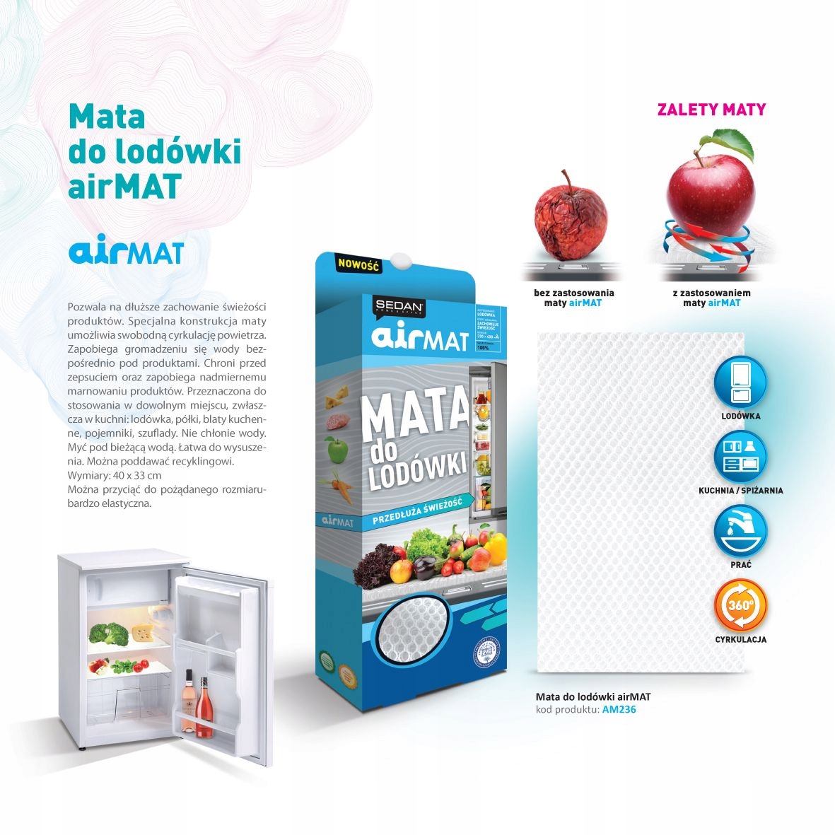 MATA ANTYBAKTERYJNA do LODÓWKI AIRMAT z atestem PZH Kod producenta 76523