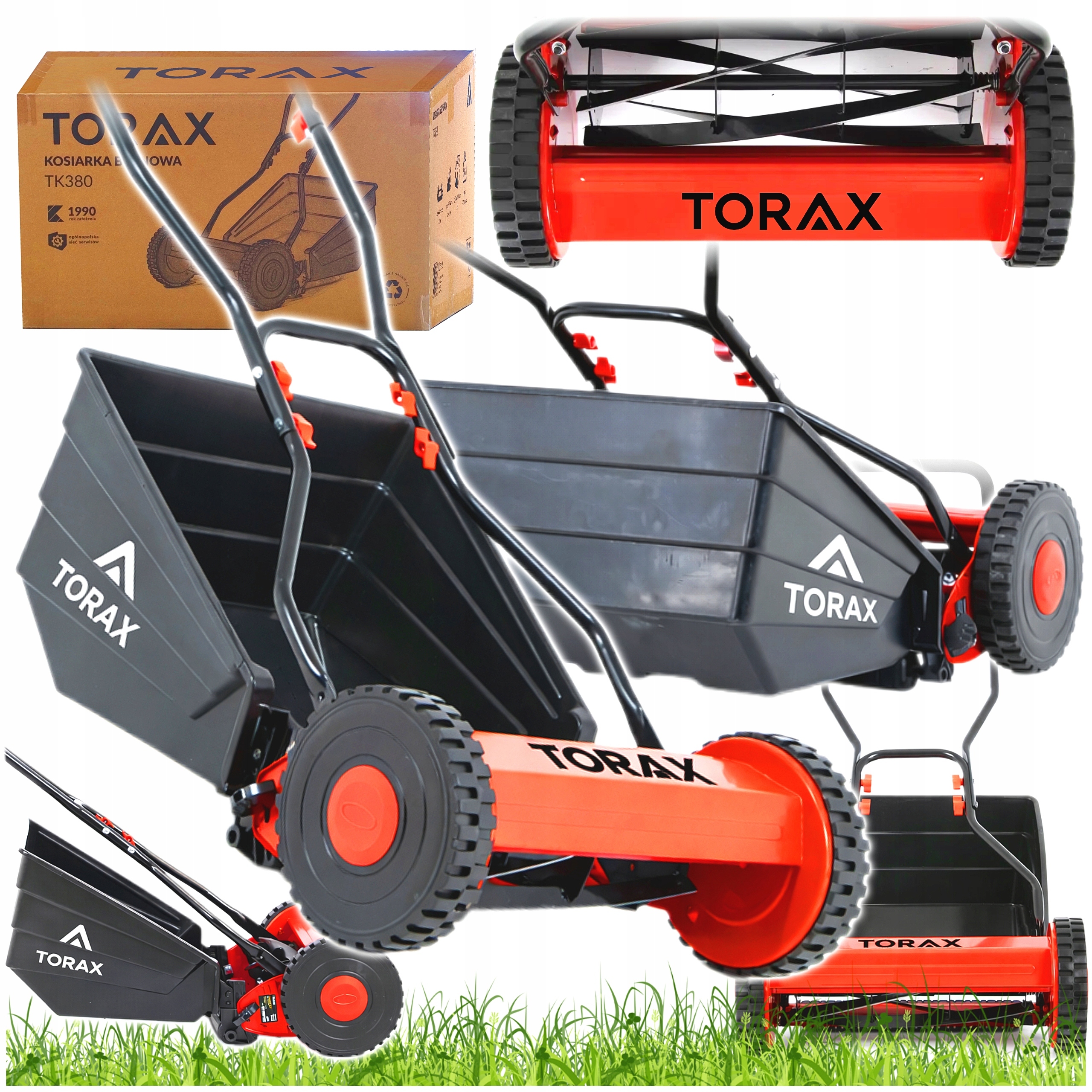 KOSIARKA RĘCZNA BĘBNOWA TK380 MECHANICZNA WRZECIONOWA KOSZ 18L PCHANA 38cm