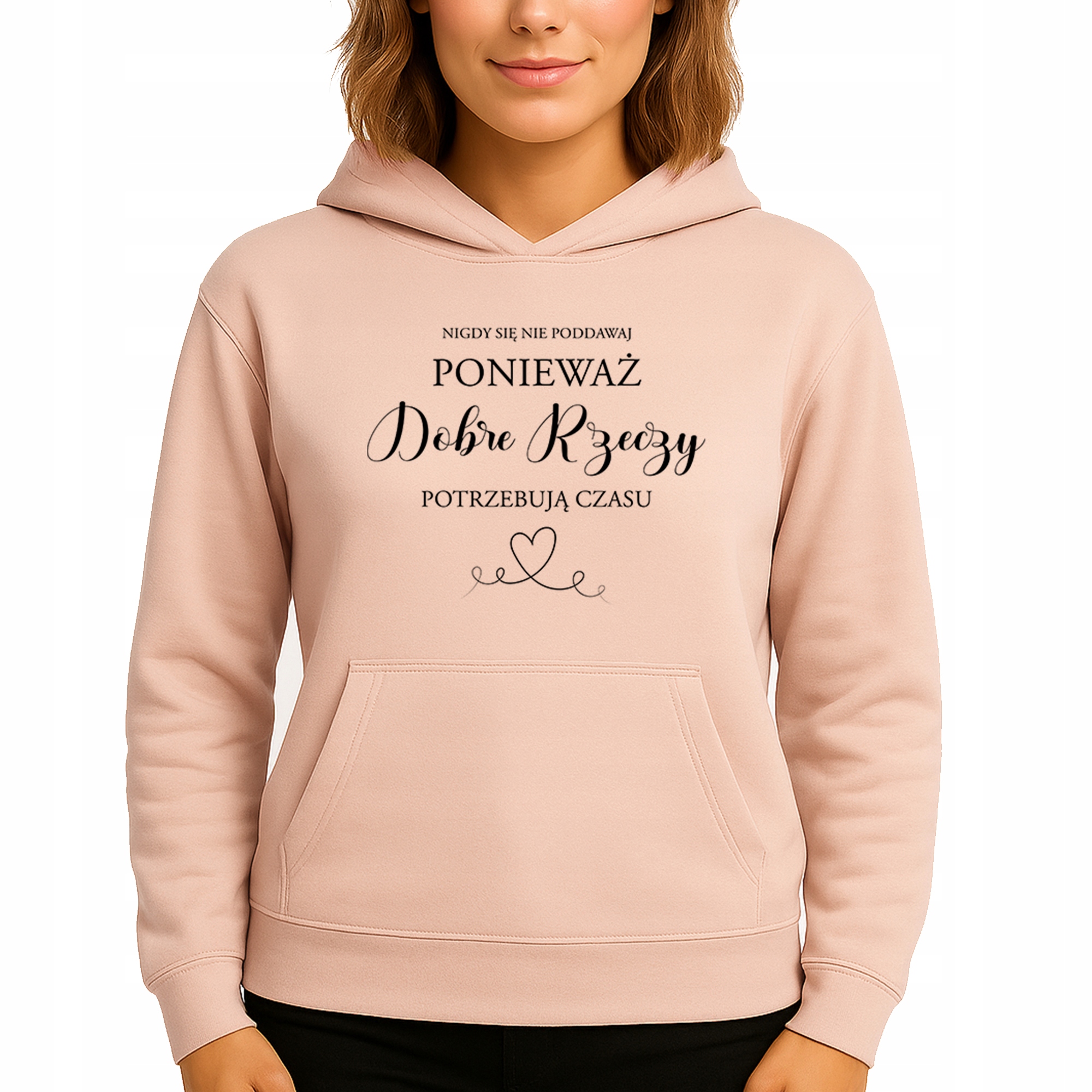 Mikina Broskvová Hoodie S Kapucí Dobré věci Potřebují čas Vel S