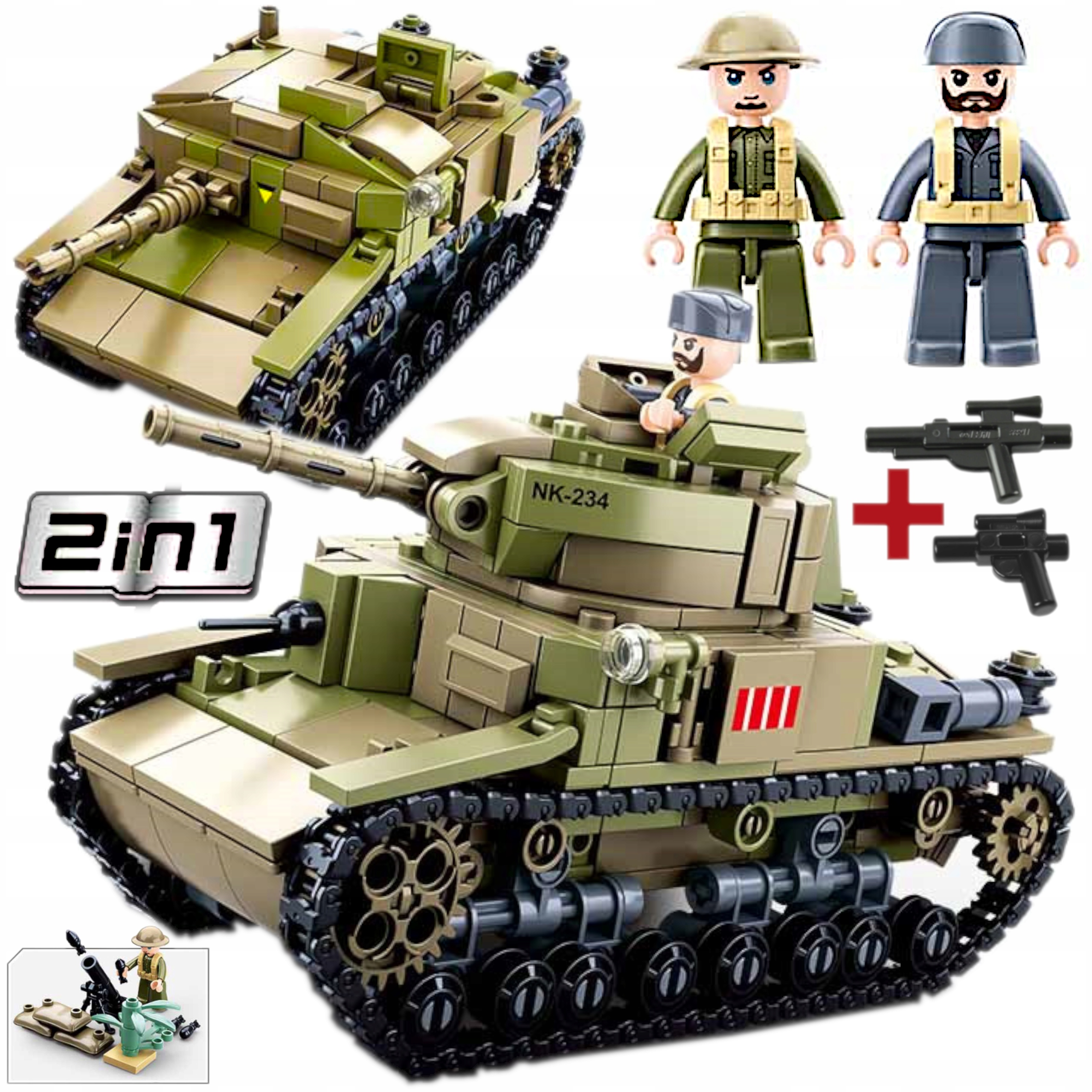 Americký Stavebnice Sherman M4 torpédoborec M9 2v1, 2 Figurky Lego Zbraň