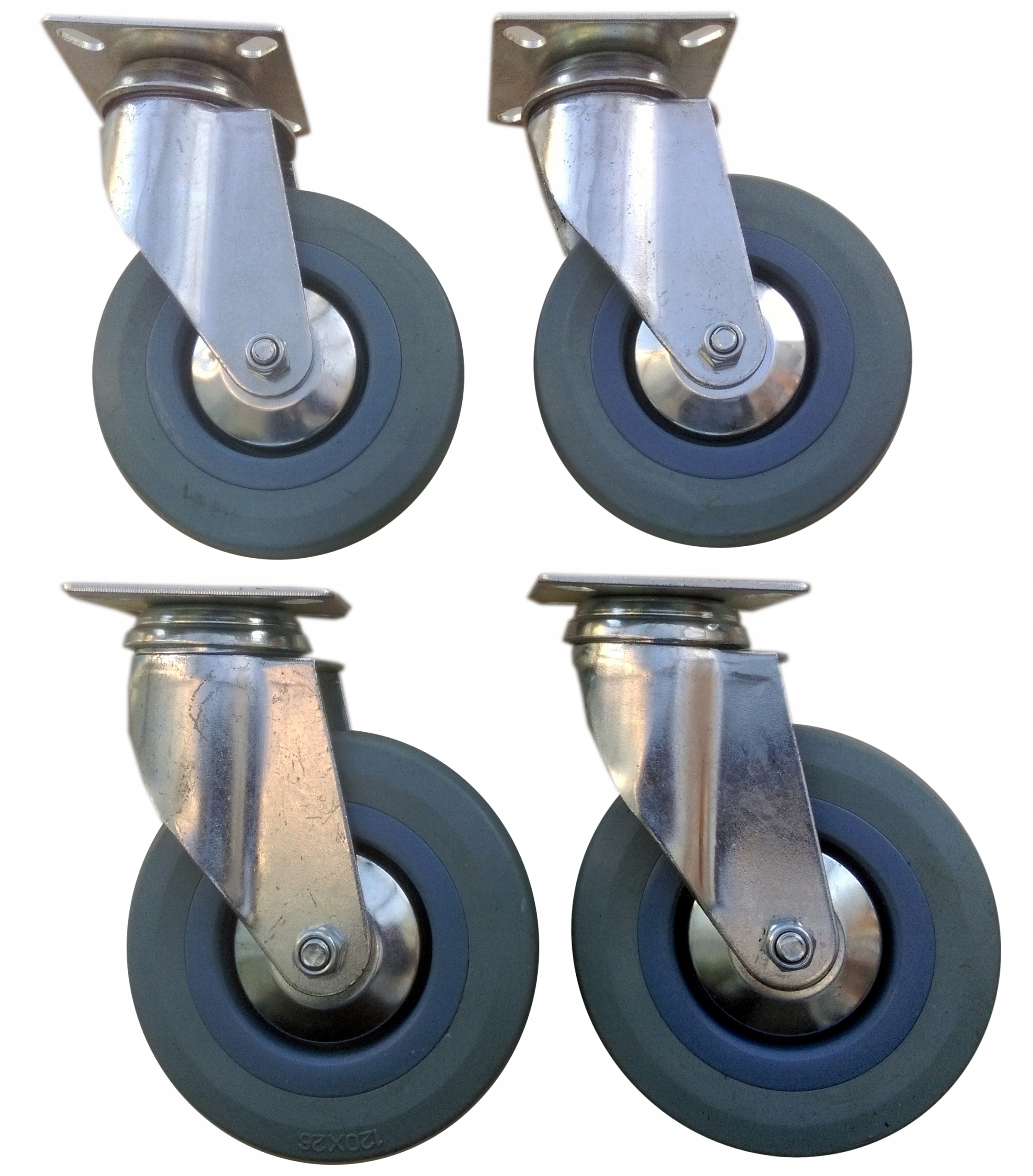 Sada kol o průměru 120 mm, 4 ks nepoškrábou, gumová, otočná o 360 kg