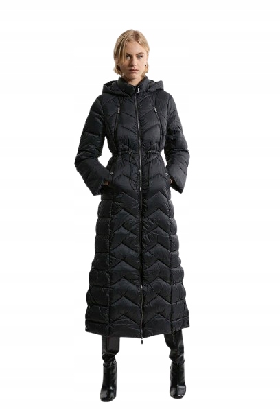 Karen Millen Tall Černý Kabát S Kapucí Péřový 36 B1C
