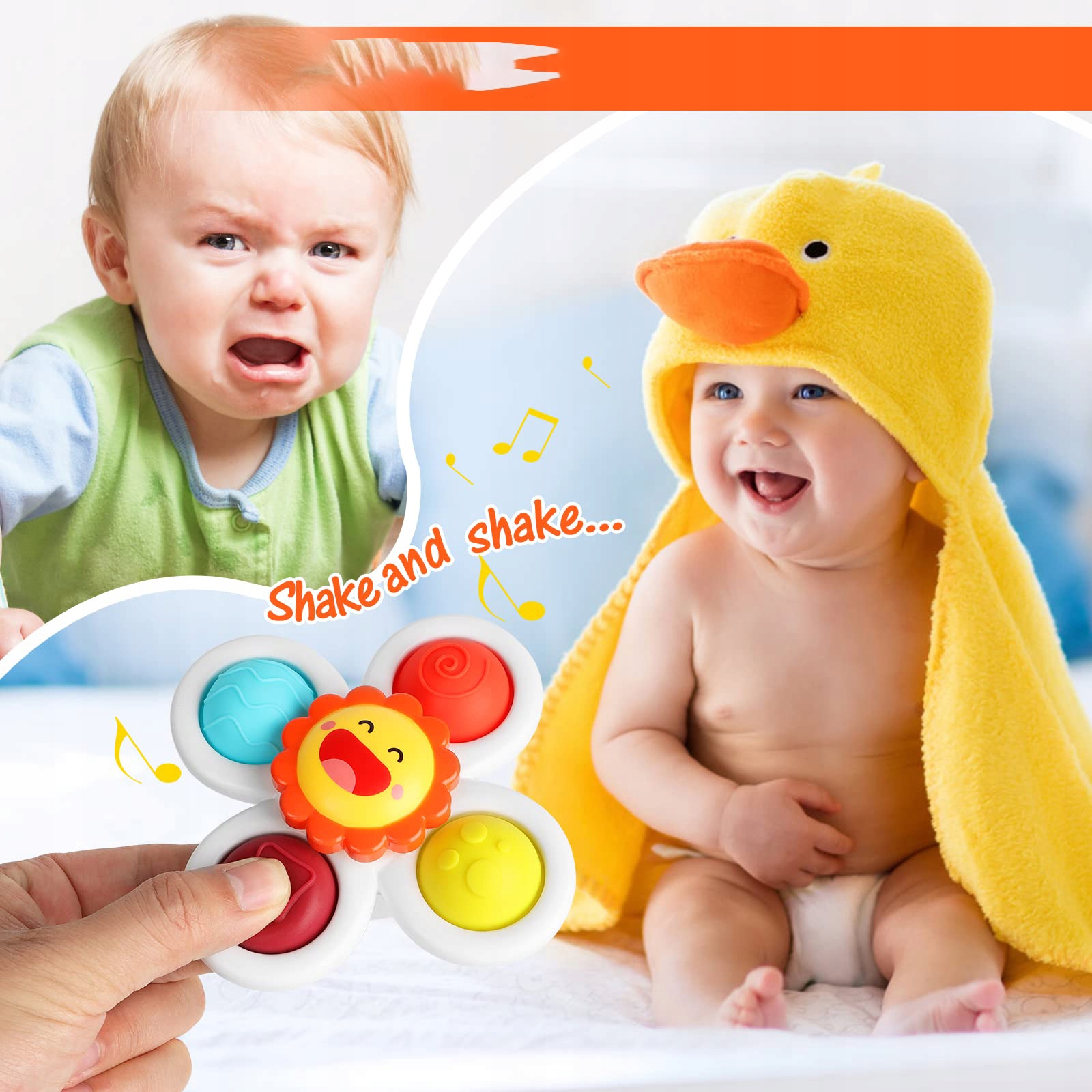 FIDGET SPINNER PRZYSSAWKA SENSORYCZNA KĄPIEL 3 SZT Wiek dziecka 3 m +