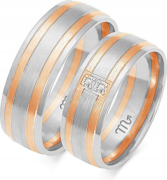 Růžové svatební snubní prsteny svatba 585, 17 18 19, moderní módní vzor