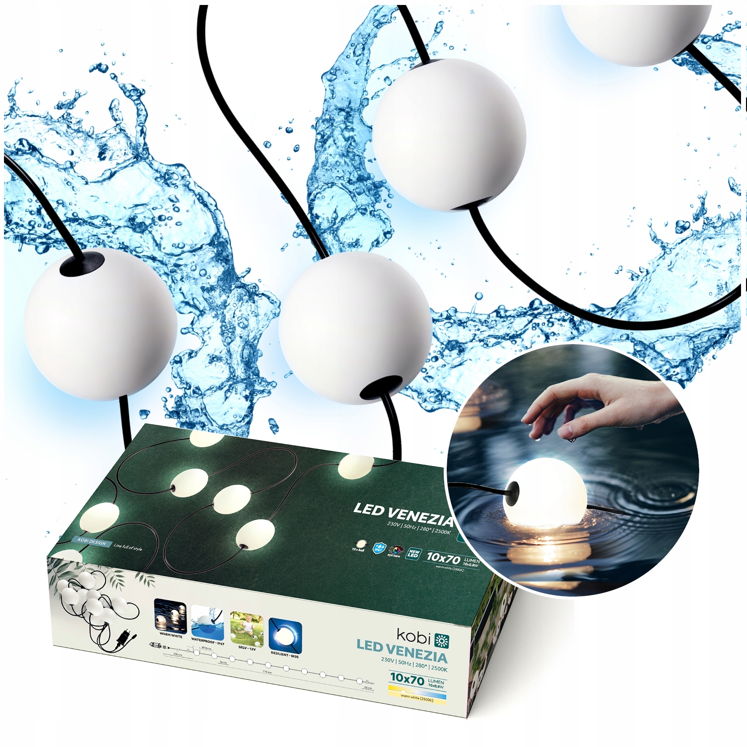 Zahradní Led girlanda Plovoucí lampa Bazén Vodní jezírko IP67 Bílé koule