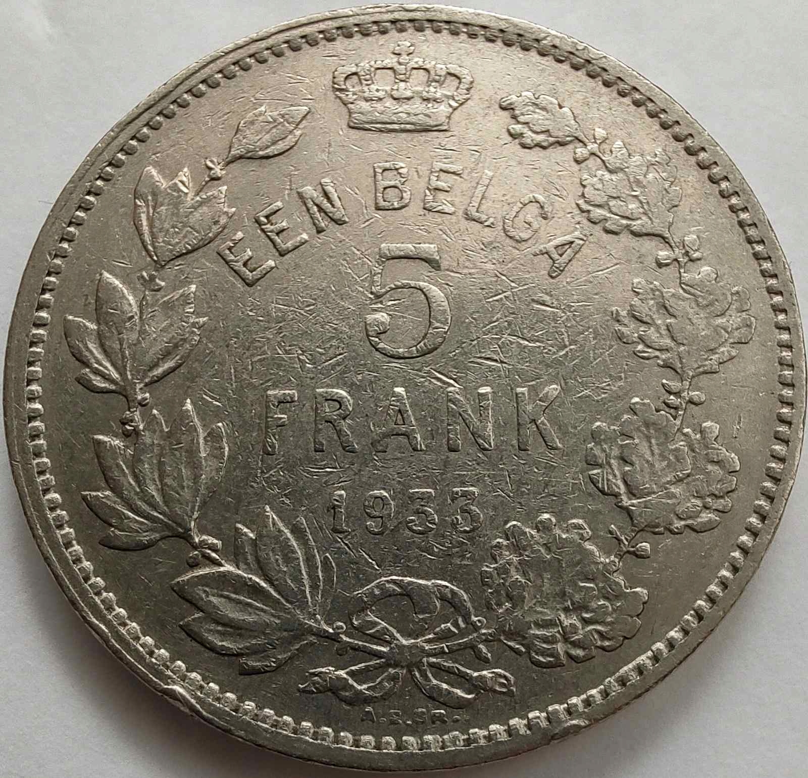 2298 - Belgia 5 franków, 1933
