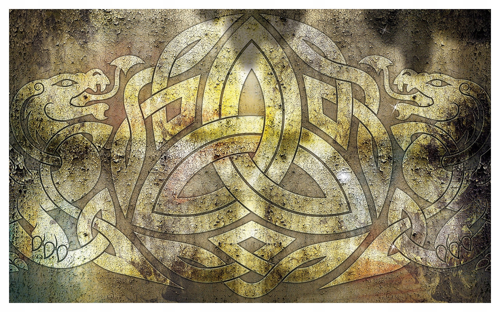 Fototapeta Keltský vzor ďatelina Vlci Staré zlato 416x254 lepidlo