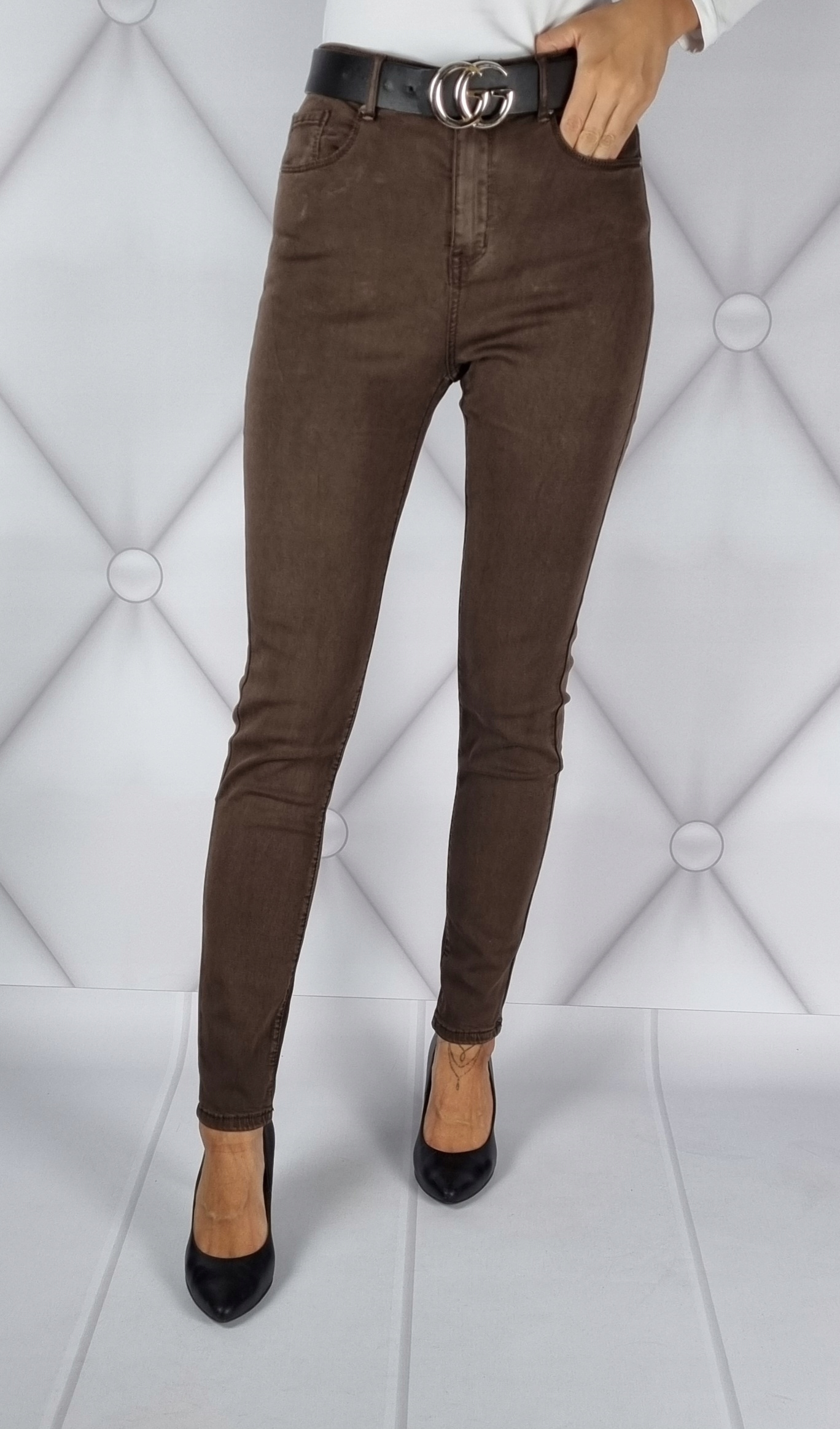 SPODNIE GOODIES Z WYSOKIM STANEM ROZMIAR 46/3XL Kolor brązowy