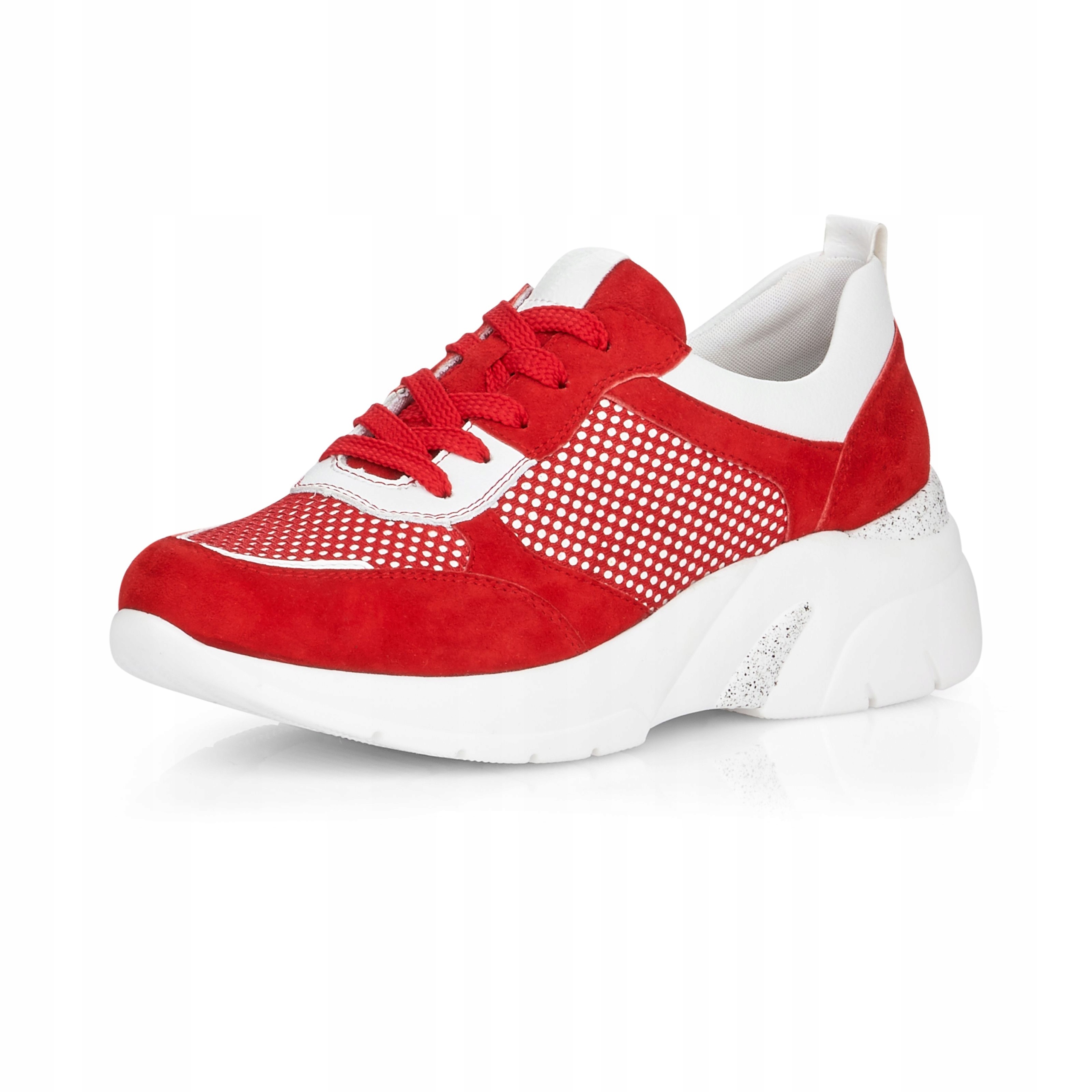 RIEKER - REMONTE Sneakersy czerwone skórzane D4100