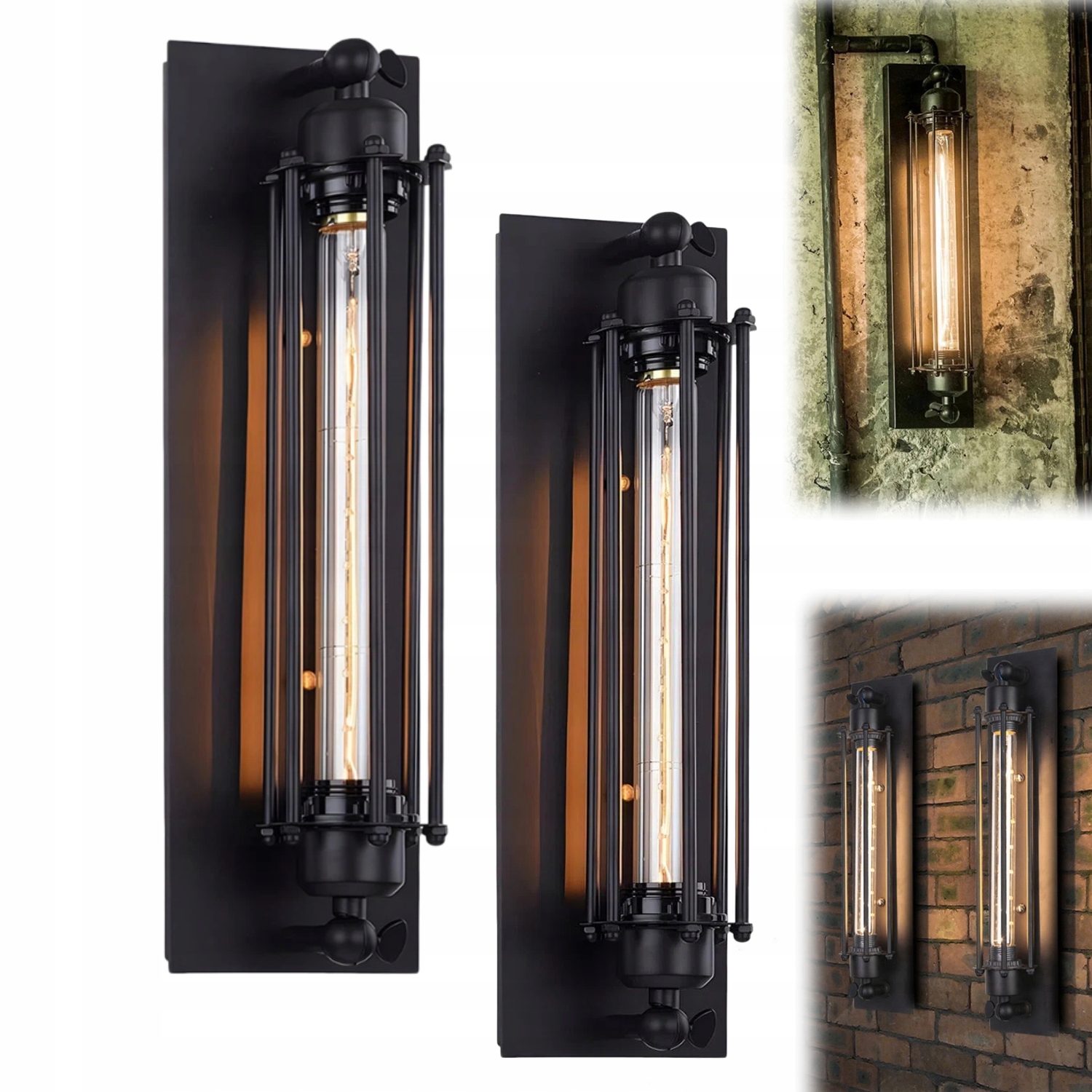 2 Nástěnné svítidlo do obývacího pokoje E27 retro černé Nástěnné svítidlo