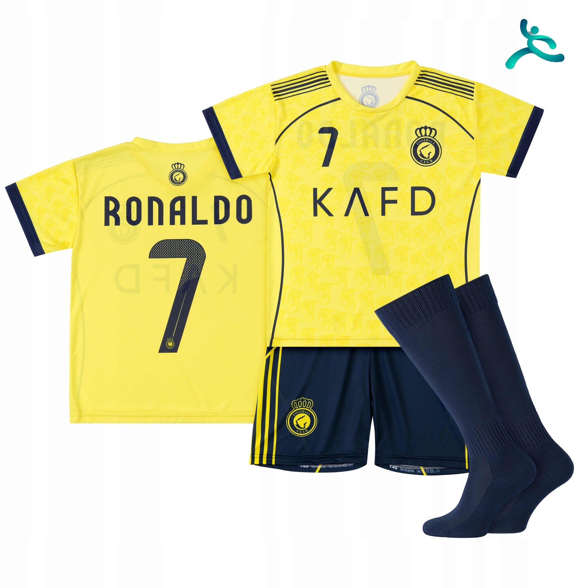 Strój komplet piłkarski getry Ronaldo rozm. 134