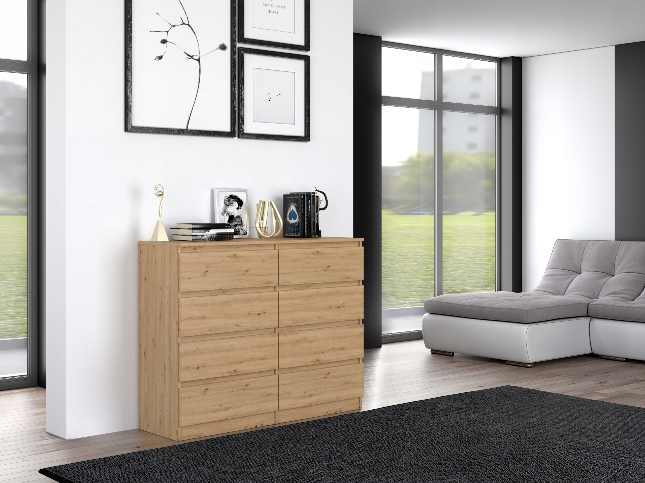 DUŻA KOMODA MALWA M8 120CM DĄB ARTISAN 8 SZUFLAD Szerokość mebla 120 cm